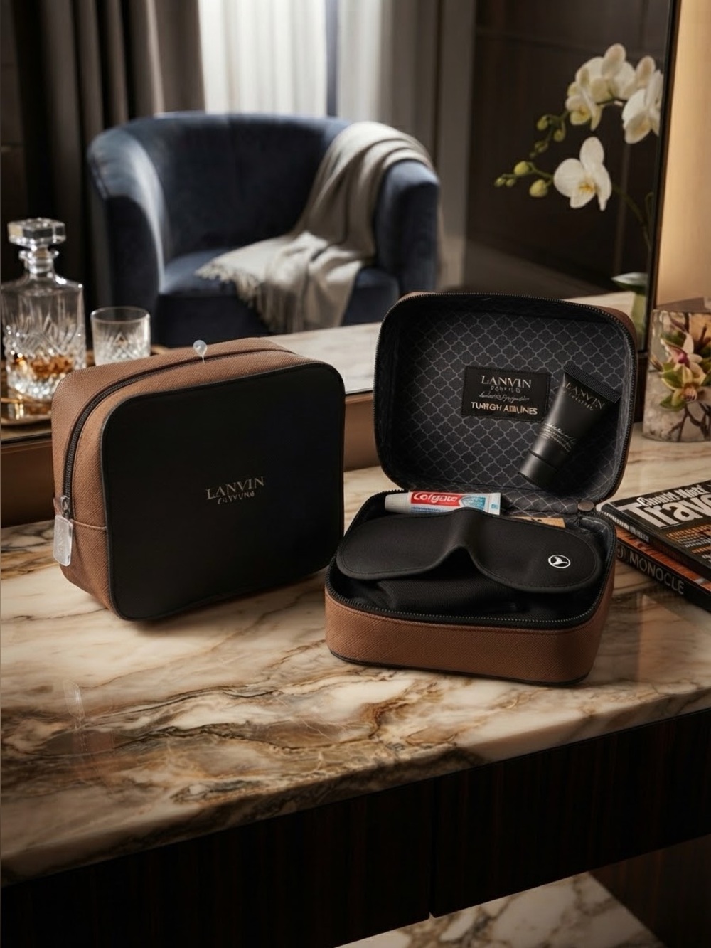 Lanvin x Turkish Airlines luxury comfort kit includes zip bag, eye mask and more